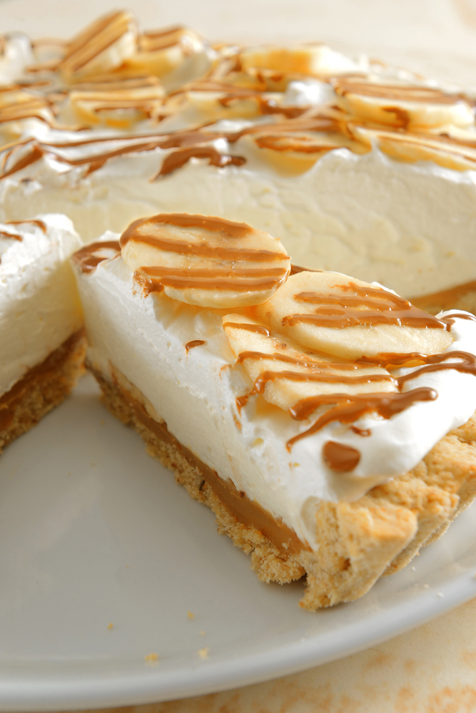 Finished Caramel Banana Ice Cream Pie recipe.