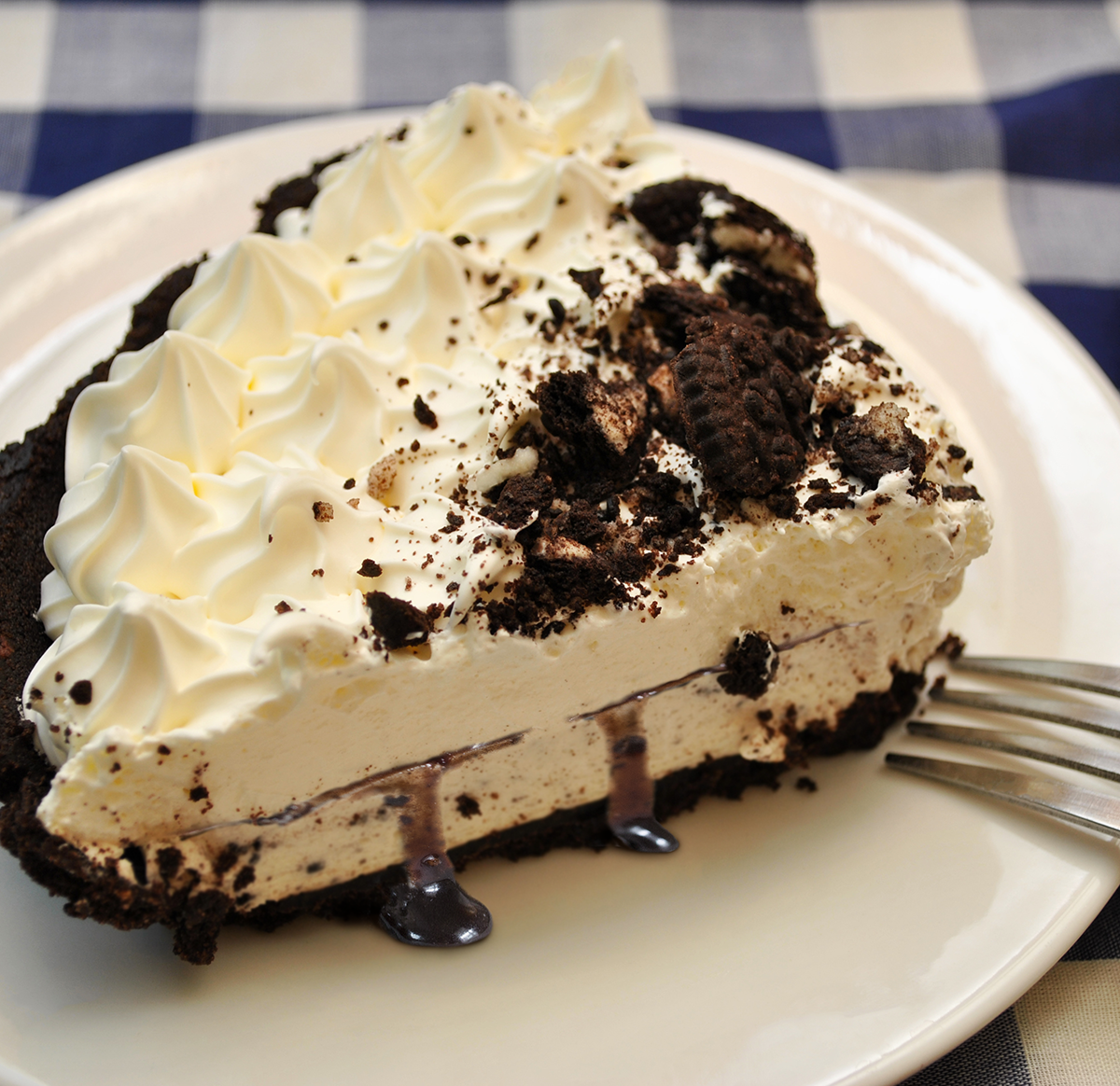 Slice of Cookies & Cream ice cream pie.