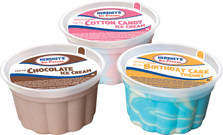 Chocolate, Cotton Candy, and Birthday Cake Yogurt dessert cups.