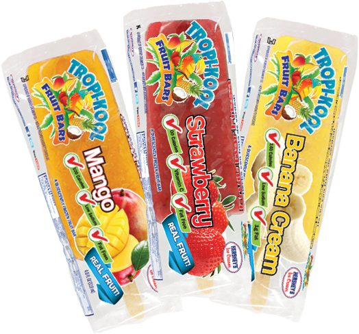 Mango, Strawberry, and Banana Cream Tropi-Kool Fruit Bars.